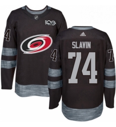 Mens Adidas Carolina Hurricanes 74 Jaccob Slavin Authentic Black 1917 2017 100th Anniversary NHL Jersey 