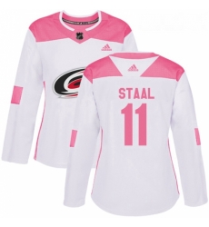 Womens Adidas Carolina Hurricanes 11 Jordan Staal Authentic WhitePink Fashion NHL Jersey 