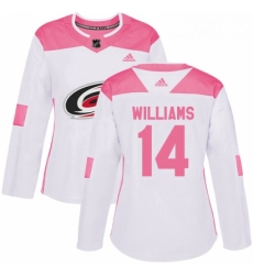 Womens Adidas Carolina Hurricanes 14 Justin Williams Authentic WhitePink Fashion NHL Jersey 