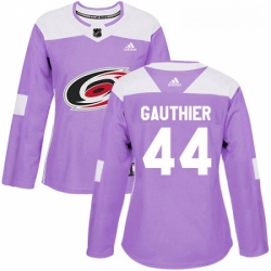 Womens Adidas Carolina Hurricanes 44 Julien Gauthier Authentic Purple Fights Cancer Practice NHL Jersey 