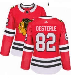 Womens Adidas Chicago Blackhawks 82 Jordan Oesterle Authentic Red Home NHL Jersey 