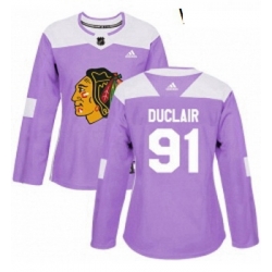 Womens Adidas Chicago Blackhawks 91 Anthony Duclair Authentic Purple Fights Cancer Practice NHL Jersey 