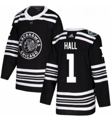 Youth Adidas Chicago Blackhawks 1 Glenn Hall Authentic Black 2019 Winter Classic NHL Jersey 