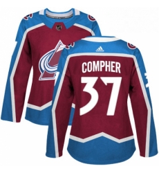 Womens Adidas Colorado Avalanche 37 JT Compher Authentic Burgundy Red Home NHL Jersey 