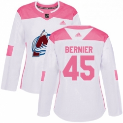 Womens Adidas Colorado Avalanche 45 Jonathan Bernier Authentic WhitePink Fashion NHL Jersey 