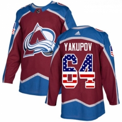 Youth Adidas Colorado Avalanche 64 Nail Yakupov Authentic Burgundy Red USA Flag Fashion NHL Jersey 