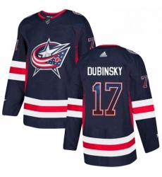 Mens Adidas Columbus Blue Jackets 17 Brandon Dubinsky Authentic Navy Blue Drift Fashion NHL Jersey 