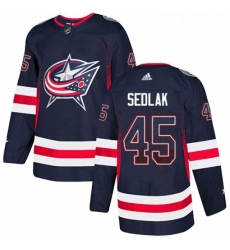 Mens Adidas Columbus Blue Jackets 45 Lukas Sedlak Authentic Navy Blue Drift Fashion NHL Jersey 