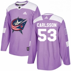 Mens Adidas Columbus Blue Jackets 53 Gabriel Carlsson Authentic Purple Fights Cancer Practice NHL Jersey 