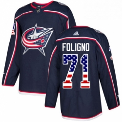 Mens Adidas Columbus Blue Jackets 71 Nick Foligno Authentic Navy Blue USA Flag Fashion NHL Jersey 