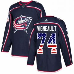 Mens Adidas Columbus Blue Jackets 74 Sam Vigneault Authentic Navy Blue USA Flag Fashion NHL Jersey 