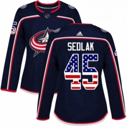 Womens Adidas Columbus Blue Jackets 45 Lukas Sedlak Authentic Navy Blue USA Flag Fashion NHL Jersey 