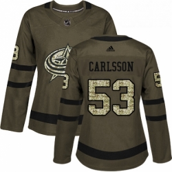 Womens Adidas Columbus Blue Jackets 53 Gabriel Carlsson Authentic Green Salute to Service NHL Jersey 