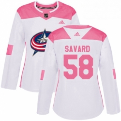 Womens Adidas Columbus Blue Jackets 58 David Savard Authentic WhitePink Fashion NHL Jersey 