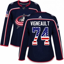 Womens Adidas Columbus Blue Jackets 74 Sam Vigneault Authentic Navy Blue USA Flag Fashion NHL Jersey 