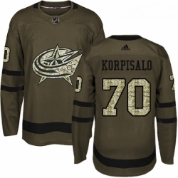 Youth Adidas Columbus Blue Jackets 70 Joonas Korpisalo Authentic Green Salute to Service NHL Jersey 