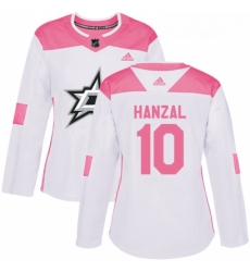 Womens Adidas Dallas Stars 10 Martin Hanzal Authentic WhitePink Fashion NHL Jersey 