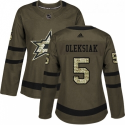 Womens Adidas Dallas Stars 5 Jamie Oleksiak Authentic Green Salute to Service NHL Jersey 