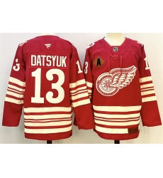 Men Detroit Red Wings 13 Pavel Datsyuk Red 2025 26 With A Patch Centennial Premium Stitched Hockey Jersey