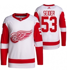 Men Detroit Red Wings 53 Moritz Seider White Stitched Jersey