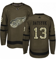 Mens Adidas Detroit Red Wings 13 Pavel Datsyuk Authentic Green Salute to Service NHL Jersey 