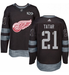 Mens Adidas Detroit Red Wings 21 Tomas Tatar Authentic Black 1917 2017 100th Anniversary NHL Jersey 