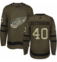 Mens Adidas Detroit Red Wings 40 Henrik Zetterberg Authentic Green Salute to Service NHL Jersey 