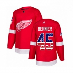 Mens Adidas Detroit Red Wings 45 Jonathan Bernier Authentic Red USA Flag Fashion NHL Jersey 