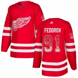 Mens Adidas Detroit Red Wings 91 Sergei Fedorov Authentic Red Drift Fashion NHL Jersey 