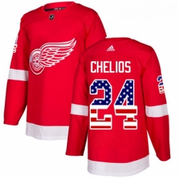 Youth Adidas Detroit Red Wings 24 Chris Chelios Authentic Red USA Flag Fashion NHL Jersey 