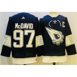 Men Edmonton Oilers 97 Connor McDavid Navy White Stitched Jersey