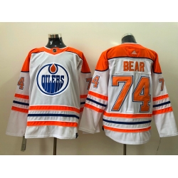 Men Edmonton Oilers Ethan Bear 74 White Orange 2021 Adidas Stitched NHL Jersey