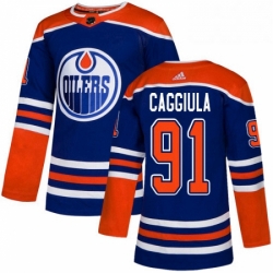 Mens Adidas Edmonton Oilers 91 Drake Caggiula Premier Royal Blue Alternate NHL Jersey 