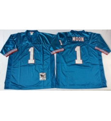 Oilers 1 Warren Moon Blue Throwback Jersey