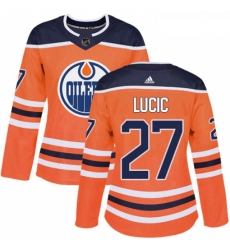 Womens Adidas Edmonton Oilers 27 Milan Lucic Authentic Orange Home NHL Jersey 