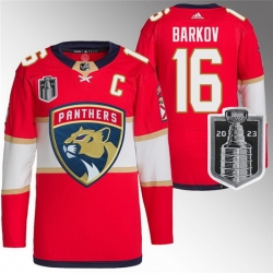 Men Florida Panthers 16 Aleksander Barkov Red 2023 Stanley Cup Final Stitched Jersey