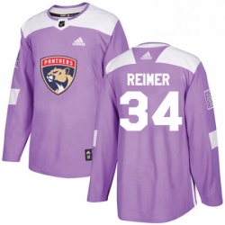Mens Adidas Florida Panthers 34 James Reimer Authentic Purple Fights Cancer Practice NHL Jersey 