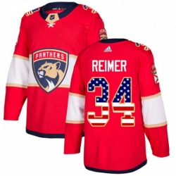 Mens Adidas Florida Panthers 34 James Reimer Authentic Red USA Flag Fashion NHL Jersey 