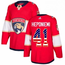 Mens Adidas Florida Panthers 41 Aleksi Heponiemi Authentic Red USA Flag Fashion NHL Jersey 