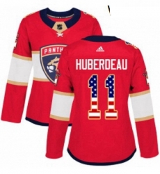 Womens Adidas Florida Panthers 11 Jonathan Huberdeau Authentic Red USA Flag Fashion NHL Jersey 