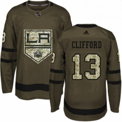 Mens Adidas Los Angeles Kings 13 Kyle Clifford Authentic Green Salute to Service NHL Jersey 