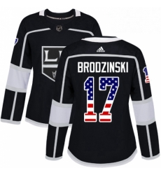 Womens Adidas Los Angeles Kings 17 Jonny Brodzinski Authentic Black USA Flag Fashion NHL Jersey 