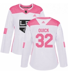 Womens Adidas Los Angeles Kings 32 Jonathan Quick Authentic WhitePink Fashion NHL Jersey 