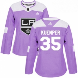 Womens Adidas Los Angeles Kings 35 Darcy Kuemper Authentic Purple Fights Cancer Practice NHL Jersey 