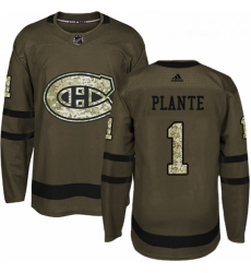 Youth Adidas Montreal Canadiens 1 Jacques Plante Authentic Green Salute to Service NHL Jersey 