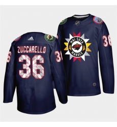 Men Minnesota Wild 36 Mats Zuccarello 2021 22 Navy Native American Heritage Day Stitched Jersey