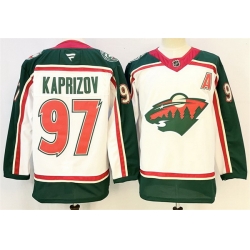 Men Minnesota Wild 97 Kirill Kaprizov White 2025 With A Patch 25th Anniversary Stitched Hockey Jersey