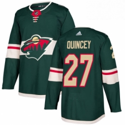 Mens Adidas Minnesota Wild 27 Kyle Quincey Authentic Green Home NHL Jersey 