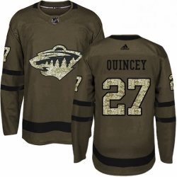 Mens Adidas Minnesota Wild 27 Kyle Quincey Authentic Green Salute to Service NHL Jersey 