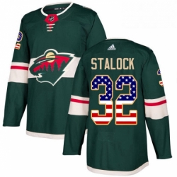 Mens Adidas Minnesota Wild 32 Alex Stalock Authentic Green USA Flag Fashion NHL Jersey 